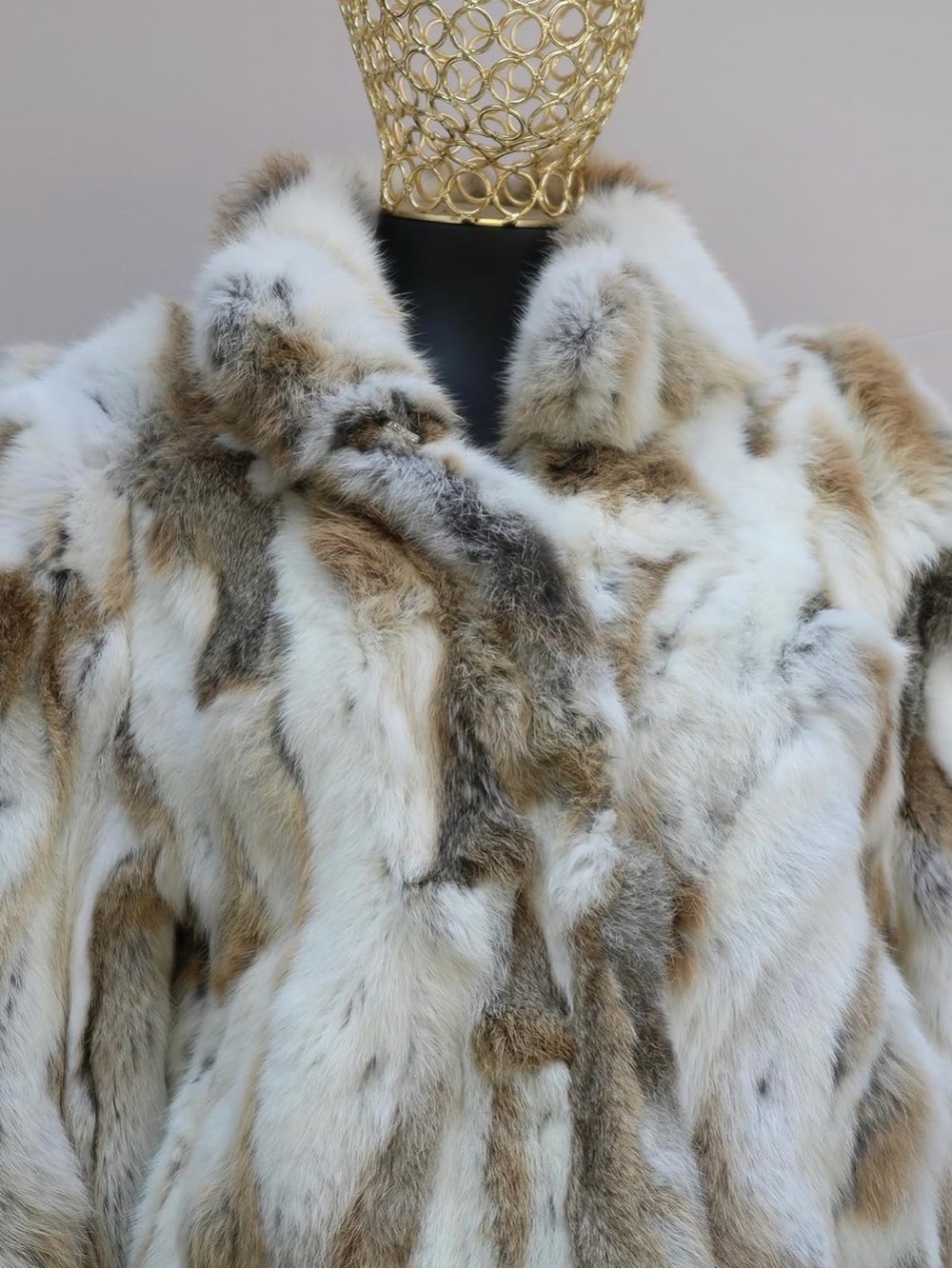 Women's Natural Multi-Color Rabbit Fur Jacket - Picture 3 of 7